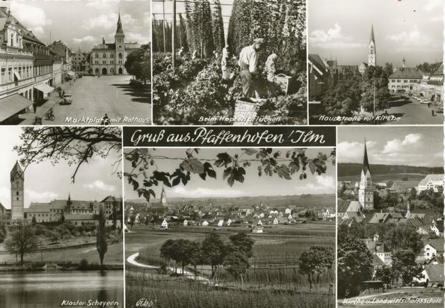 Postkarte für Besucher Pfaffenhofens zum Versand nach Hause (um 1955)