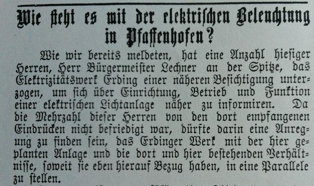Erste Beratungen seitens der Stadt hinsichtlich des Baus einer elektrischen Anlage im Dezember 1892
