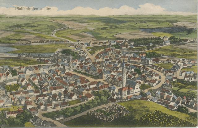 Neben der Grünanlage im Vordergrund ist im Bereich des Bahnhofs die Anlage der Baumallee entlang des Weges vom Bahnhof in die Stadt zu erkennen, die der Verschönerungsverein 1867 initiierte.