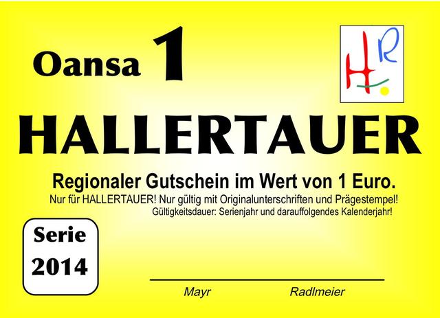 REGIOnalgeld HALLERTAUER: Gebrauchsseite der neuen Serie 2014, die ab Ende Dezember in Umlauf geht.