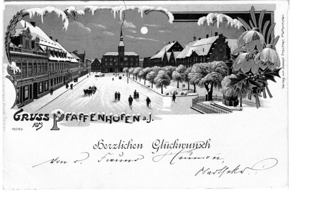 Weihnachtliche Glückwunschkarte, von Stadtsekretär Heumann im Jahr 1900 versendet