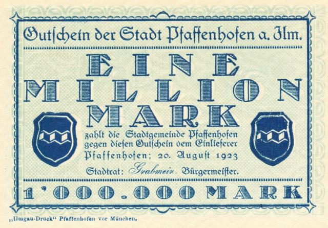 Notgeld aus dem Inflationsjahr 1923, das von der Stadt herausgegeben wurde.