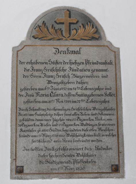 Gedenkstein Stifterehepaar Franz und Maria Clara Gritsch