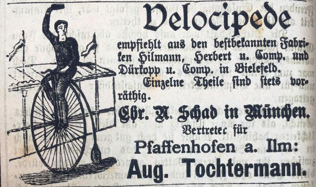 Anzeige des Baders und Friseurs August Tochtermann, Gründungsvorstand des Fahrrad-vereins (1890)