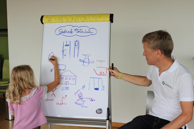 Fast wie im Berufsleben: Schulkinder an der Flipchart