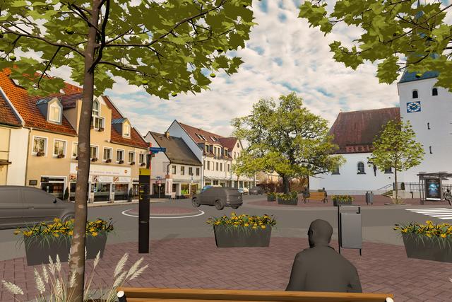 Visualisierung: An der evangelischen Kirche (Ecke Münchener-/Moosburger Straße) könnte ein Minikreisel gebaut werden.