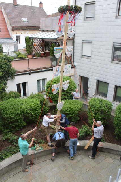 Die Ehrenamtlichen des Seniorenbüros gestalten einen schönen Maibaum