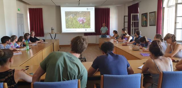 Während des Bildvortrags im Rathaus stellt Mario Dietrich die Strategie des Team Stadtgrün hinsichtlich Klimawandel und Artenschutz im öffentlichen Grün vor.