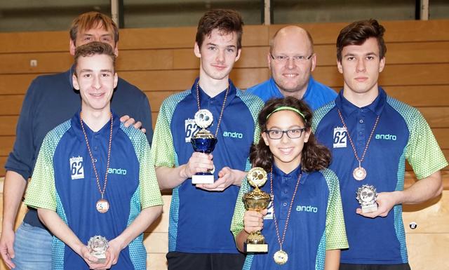 Die Sieger im Jugendwettbewerb: Rainer Hoffmann (stellv. Abteilungsleiter), Markus Helmlechner (3.), Julian Finkenzeller (2.), Noah Maysami (1.), Christian Bolzer (Jugendwart), Simon Gosmann (3.).