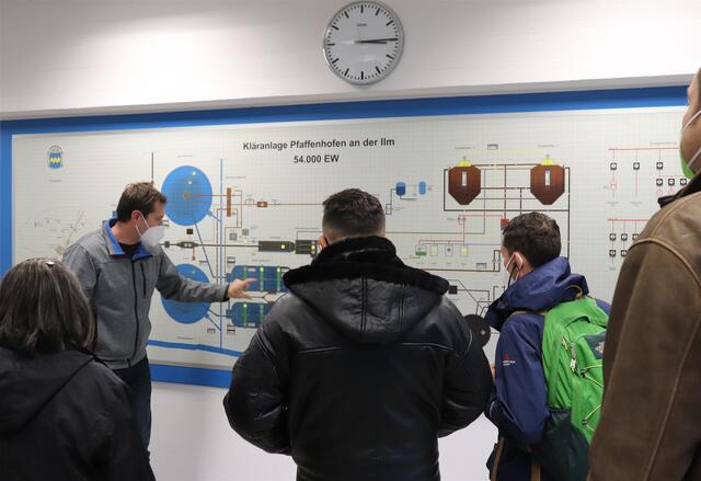 Dr. Sebastian Brandmayr von den Stadtwerken demonstriert den Gästen die Kläranlage. | Foto: Jan Krabbe