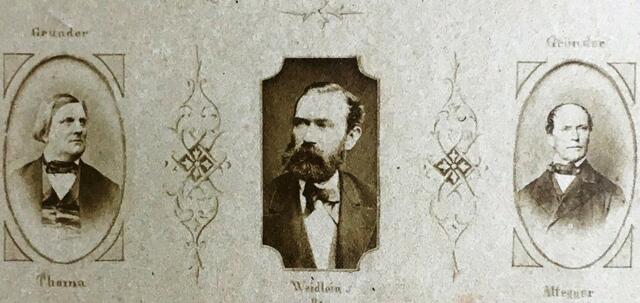 Persönlichkeiten des Liederkranzes: Vorstand Dionys Weidlein (Mitte) sowie Lehrer Anton Thoma (li.) und Chorregent Franz Xaver Altegger (re.) als Gründungsmitglieder (1877) | Foto: Andreas Sauer