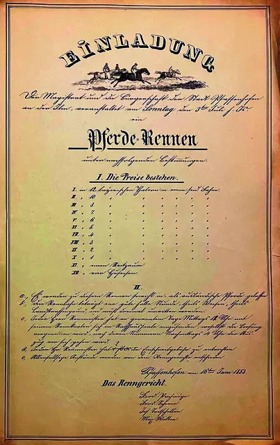 Einladung zum Pferderennen 1853 | Foto: Stadtarchiv Pfaffenhofen
