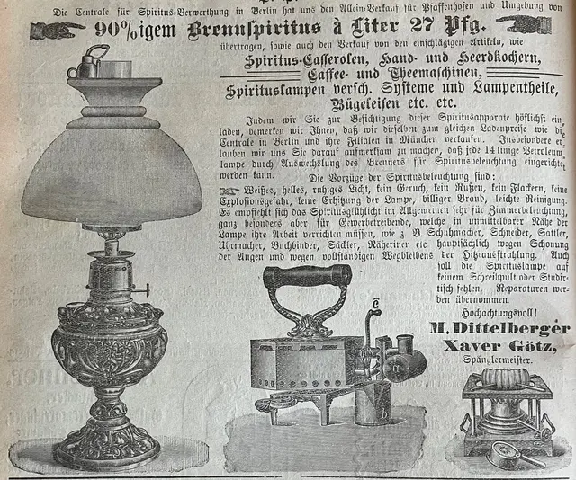 Anzeige der Pfaffenhofener Spengler aus dem Jahr 1902 mit den aufkommenden Spirituslampen  | Foto: Stadtarchiv Pfaffenhofen