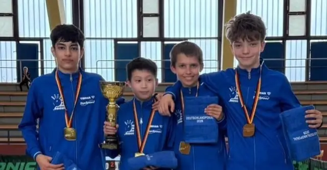 Das siegreiche bayerische Team mit Elias Faroqi, Maximilian Zhang, Julius Werner und Simon Steininger