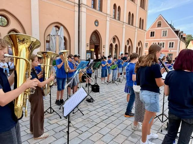 Das Projektorchester unter der Leitung von Adrian Knoll eröffnete „Sommer in der Stadt“ mit einem schwungvollen Konzert vor dem Rathaus.  | Foto: © Städtische Musikschule Pfaffenhofen
