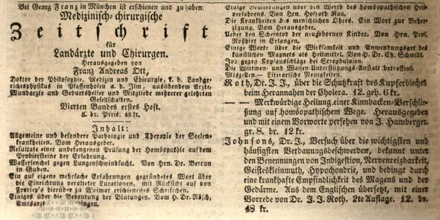 Anzeige einer Veröffentlichung des Landgerichtsarztes Dr. Ott (1836) | Foto: Stadtarchiv 