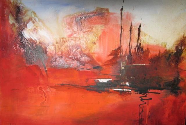 Rita Möderle stellt vorwiegend abstrakte Aquarelle, Acrylbilder und Fresken aus.