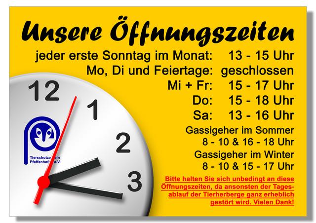 Die Öffnungszeiten der Tierherberge Pfaffenhofen an Wochentagen