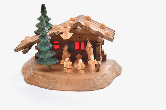 Handgeschnitzte, hölzerne Minikrippe von Siegfried Einödshofer